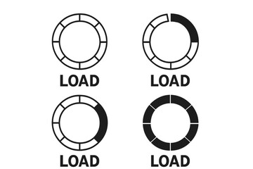 Fototapete - Progress loading bar circle icon set. Vector load status indicator for web design UI UX element. Download, upload, buffer, and preloader symbol collection illustration.