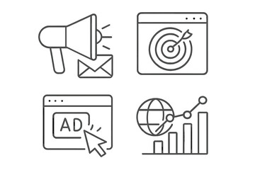 Leinwandbilder - Digital marketing line icon set. Web pictograms for business promotion, advertising, email campaign, audience targeting, SEO analytics, global growth vector illustration.