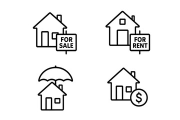 Aufkleber - Real estate icon set in thin line style. Icons for property sale, rent, home insurance, and housing investment. Vector symbols for web and mobile app interface design.