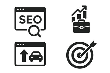 Poster - SEO Optimization Icon Set – Search Engine Marketing, Business Growth, Website Traffic, Target Achievement, Analytics Symbols for Web, Mobile App, Online Branding, Digital Strategy Tools