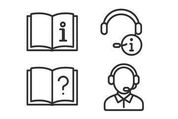 Poster - Help and support line icons set. Customer service, info center, user manual, and FAQ symbols. Thin line vector pictograms for web, mobile app, and helpdesk interface design.