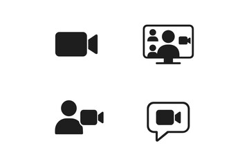 Fototapete - Video call icon set. Video conference and online meeting symbols. Vector glyph pictograms for web, app, and UI design. Remote work and communication concepts.