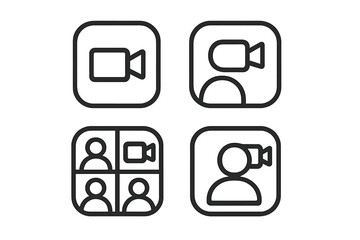 Fototapete - Video call icon set. Video conference line buttons. Online meeting, virtual chat, webinar symbols. UI UX design for app interface. Group communication vector elements.