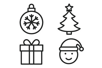 Aufkleber - Christmas Holiday Vector Icon Set: Line Style Christmas Tree, Snowflake Ornament, Gift Box, Santa Head Icon, Winter Celebration, Editable Outline Bundle, Web and App Graphic Resources