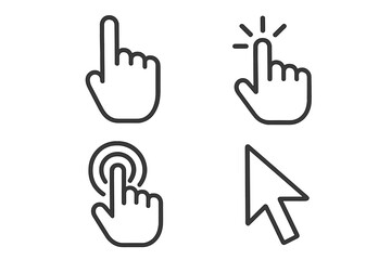 Aufkleber - Click icon set. Hand cursor pointer and arrow symbol collection. Press, tap, and select finger gesture for web button. Computer mouse click for UI and UX design vector.