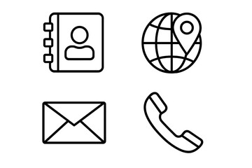 Poster - Essential Communication and Contact Vector Icons Set, Linear Style—Address Book, Globe Location, Envelope Email, Phone Symbol. User Interface UX UI Concept for Web, App, Business, Network, Technology
