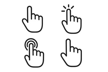 Aufkleber - Hand cursor pointer and click icon set for web design. Vector illustration of a clicking finger for a computer interface button. Touchscreen gesture and tap symbol collection.