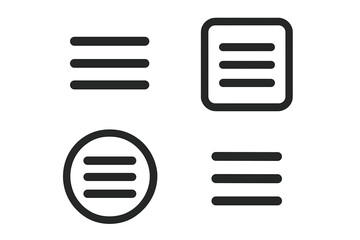 Fototapete - Hamburger menu icon set for web and mobile app UI. Navigation buttons collection. Simple line icons for website user interface. List, options bar graphic elements.