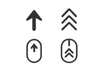 Fototapete - Set of scroll and swipe up icons. Arrow up, chevron, and computer mouse symbols for website navigation and UI design. Simple line icons for mobile app interface. Vector pack.