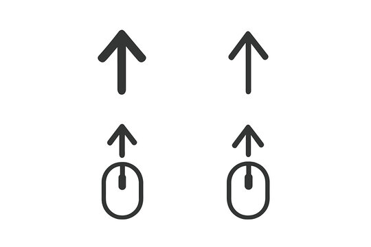 Scroll up icon set. Arrow up and swipe up line icons. Computer mouse scrolling symbol for website navigation, user interface design, mobile app UX. Vector illustration.