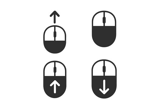 Scroll down and up icon set with computer mouse and arrow symbols. Vector graphic for website navigation, web design, mobile app, and user interface or UI/UX element.