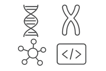 Fototapete - Genetics and bioinformatics line icon set. DNA helix, chromosome, molecule structure, and code symbols. Science, biology, and medical concepts. Vector art illustration.
