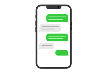 Poster - Smartphone screen with chat message bubbles. Vector illustration of a mobile phone showing a text conversation. Flat design communication concept on transparent background.