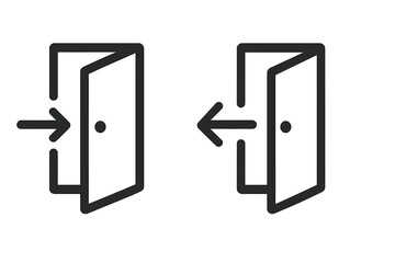 Fototapete - Enter and exit icon set. Open and close door symbol with arrow. In and out line icons. Entrance and doorway concept vector illustration for web, sign, and pictogram.