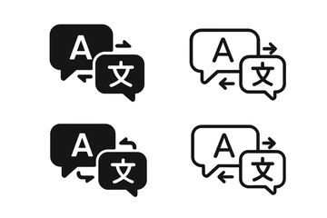 Poster - Language translation icon set. Chat bubble for multilingual online translator app. Foreign language conversation concept. Communication & dictionary symbol. Glyph & outline.