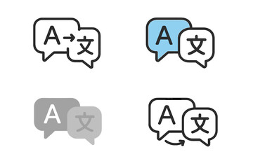 Poster - Set of 4 language translation icons for translator app. Chat bubbles with different styles for online multi-language communication. UI UX signs for dictionary service.