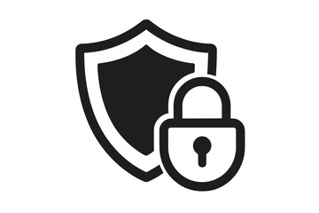 Fototapete - Shield and lock icon. Symbol of security, protection, and safety. Vector for web, app, antivirus, and cybersecurity. Privacy and data defense concept. Glyph pictogram.