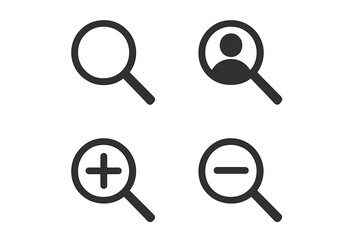 Fototapete - Magnifying glass icon set. Search, find people, zoom in, zoom out vector symbols. Magnifier, loupe graphic elements for website, UI, UX. Human resources, job search.