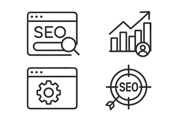 Poster - seo line icon set. search engine optimization strategy. digital marketing concept. website traffic g
