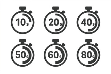 Poster - Stopwatch and Timer Icon Set – Flat Minimal Countdown Vector for Web, App, Interface, Digital Clocks, Sports, Kitchen Timer, Time Management, Productivity, Deadline Tracker