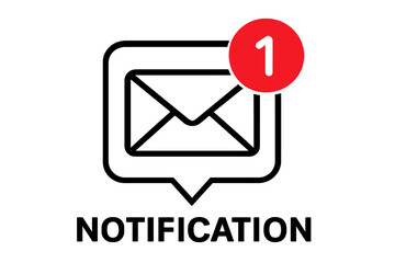 Aufkleber - New message notification icon with one alert. Email, sms, or chat notice symbol. Unread mail graphic element for web, app interface design. Vector illustration isolated.