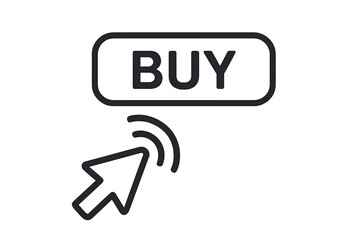 Aufkleber - E-commerce Buy Button with Click Cursor Icon. Online Shopping, Purchase, Registration or Web Link Interaction Concept. Minimalist Outline Vector. Digital Marketing, CTA, User Interface Design.