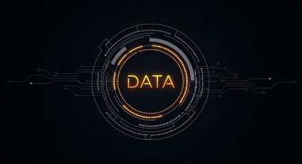 Poster - Digital data visualization with futuristic HUD interface and circuits