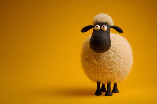 3d rendered symbolic sheep against plain backdrop embodying eid al-adha with room for text