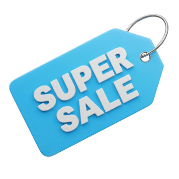 3d super sale tag isolated on transparent background
