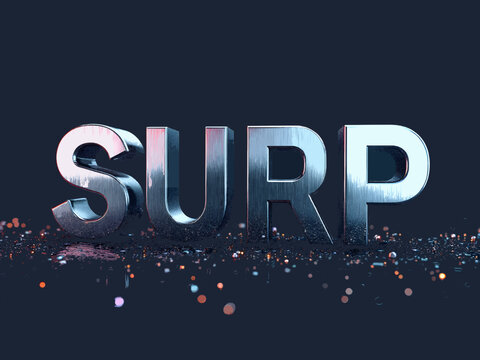Surp is a word that is written in a metallic font on a dark background