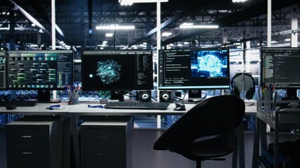 Poster - Computer systems in data center managing network resources using artificial intelligence tech. PC equipment with visual programming tools enabling efficient data processing and storage