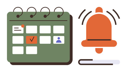 Aufkleber - Calendar with marked dates and a ringing notification bell emphasizing task organization and reminders. Ideal for planning, time management, deadlines, productivity, schedules, event tracking, simple