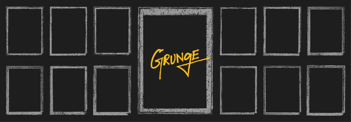 grunge square and rectangle frame set with rough ink borders, empty stamp boxes, rubber frame imprin