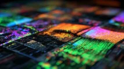 Poster - Multiple quantum computing processors are glowing with vibrant colors, representing advanced technology, innovation, and the future of computing