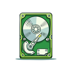 Poster - Stylized Hard Disk Drive Illustration with Green Casing and Actuator Arm