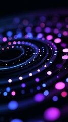 Poster - Luminous colored lights spiraling dynamically, swirling in hypnotic rotation against deep darkness, representing technological motion and vibrant energy