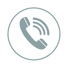 Poster - Retro Handset Phone with Sound Waves Inside a Gray Circle, Communication and Connection Icon Vector