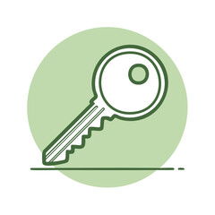 Poster - Minimalist Key Icon in Green Circle Emblem for Security, Access, or Property Designs