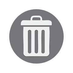 Poster - White Trash Bin Graphic on Gray Circle, Isolated Waste Icon, Recycle Symbol