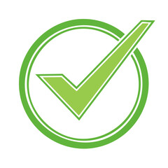 Poster - Stylized green check mark inside double circle, symbol of correct choices and approval.