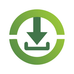 Poster - Green Download Icon with Arrow and Tray Inside Circle Shape, File Download Symbol, Vector Illustration