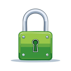 Poster - Cartoon Illustration of a Green Metal Padlock, Security Concept, Safety Lock