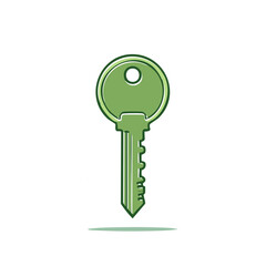 Poster - Vibrant green cartoon key illustration isolated on white symbolizing access security and unlocking solutions with fresh modern design