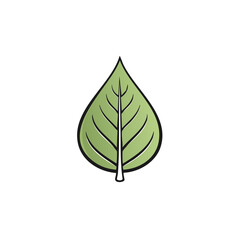 Aufkleber - Single Green Leaf Illustration with Black Outline isolated on White