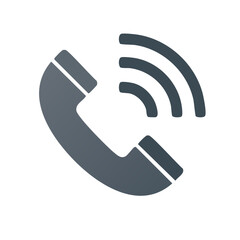 Poster - Telephone Receiver Icon with Sound Waves Illustrating a Ringing Call Notification Alert, Flat Design