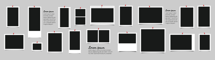 Photo, image or picture frames. Wall collage photography mockup vector isolated set