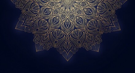 Poster - Elegant golden mandala design on a deep blue background creates a luxurious feel