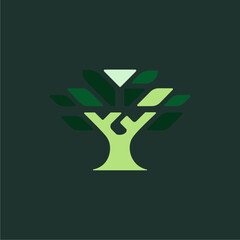 Aufkleber - Abstract stylized tree logo design, green leaves, nature symbol, minimalist graphic.