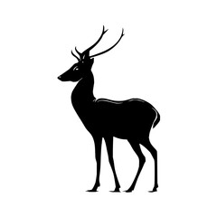 Poster - Silhouette of a deer with antlers standing gracefully on a white background in a minimalist style art