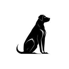 Poster - Silhouette of a black dog sitting with its tail curled and looking to the right on a white background